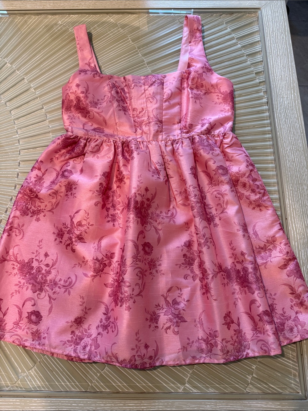 Pink Floral Satin juniors Dress